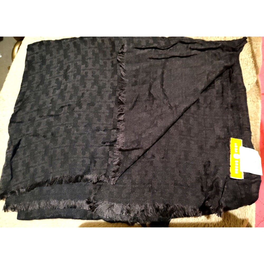 Tory Burch France T Monogram Jacquard Scarf Brown Black Logo Rectangle 78"x25"